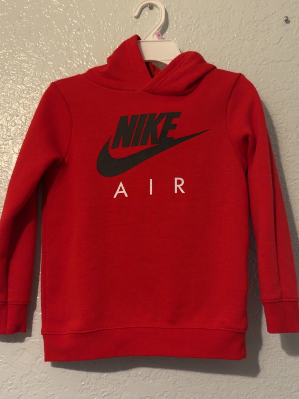 Boys Nike Red Hoodie with Black Swoosh and AIR Print